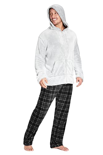 CityComfort Schlafanzug Herren Lang, Fleece Anzug Herren, Warm Schlafanzug Jungen Teenager, Hoodie und Hosen Set Winter Hausanzug Herren, Geschenke für Männer (Grau, M) von CityComfort