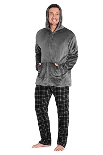 CityComfort Schlafanzug Herren Lang, Fleece Pyjama Herren, Slim Fit Hausanzug Herren Set, Hoodie Herren und Relaxhose, M - 2XL (Anthrazit, 2XL) von CityComfort