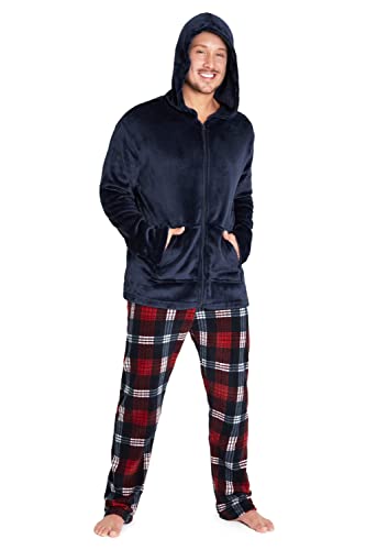 CityComfort Schlafanzug Herren Lang, Fleece Pyjama Herren, Slim Fit Hausanzug Herren Set, Hoodie Herren und Relaxhose, M - 2XL (Marineblau, M) von CityComfort