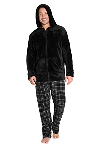 CityComfort Schlafanzug Herren Lang, Fleece Pyjama Herren, Slim Fit Hausanzug Herren Set, Hoodie Herren und Relaxhose, M - 2XL (Schwarz, L) von CityComfort