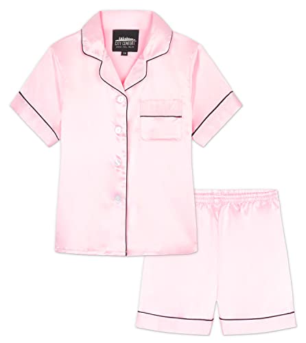 CityComfort Schlafanzug Mädchen Kurz Satin Pyjama Kinder Schlafanzug Teenager Weiche Atmungsaktive Sommer Kurzarm Schlafanzüge Loungewear Set (9-10 Jahre, Rosa) von CityComfort