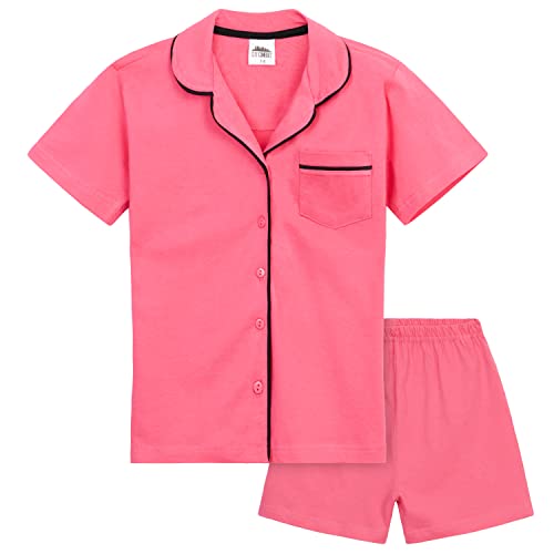 CityComfort Schlafanzug Mädchen Kurz Pyjama Kinder Set mit Knöpfen Schlafanzug Teenager Baumwolle Kurzarm Sommer Loungewear Set (5-6 Jahre, Rosa) von CityComfort