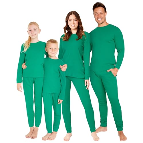 CityComfort Schlafanzug Weihnachtspyjama Familie Set, Lange Schlafanzüge für Damen, Herren und Kinder - Familie und Partner Pyjama Weihnachten (Grün Kinder, 13-14 Jahre) von CityComfort