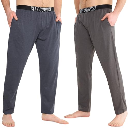 CityComfort Schlafanzughose Herren Lang mit Seitentaschen & elastischem Bund, Pyjama Hosen Herren 2er Pack (2XL, Dunkelblau/Anthrazit, Elastischer Bund) von CityComfort