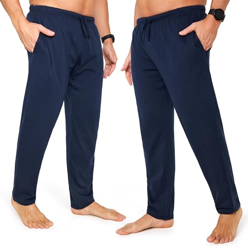 CityComfort Schlafanzughose Herren Lang mit Seitentaschen & elastischem Bund, Pyjama Hosen Herren 2er Pack (4XL, Dunkelblau/Dunkelblau, Bund mit Kordelzug) von CityComfort