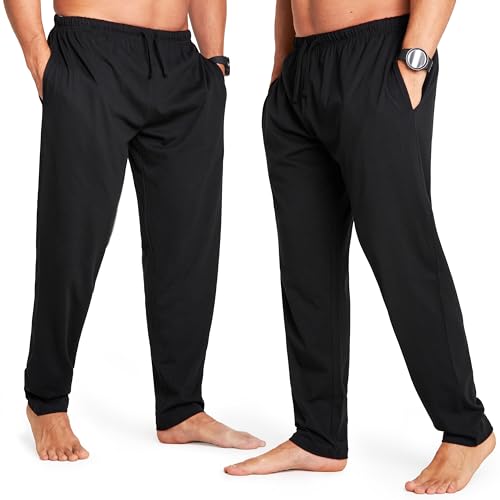 CityComfort Schlafanzughose Herren Lang mit Seitentaschen & elastischem Bund, Pyjama Hosen Herren 2er Pack (4XL, Schwarz/Schwarz, Bund mit Kordelzug) von CityComfort