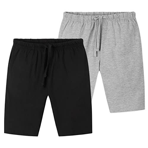 CityComfort Jersey Shorts für Jungen, Kurze Pyjama Hose Sport Shorts mit Seitentaschen und elastischem Bund, 2er-Pack (11/12 Jahre, Grau/Schwarz) von CityComfort