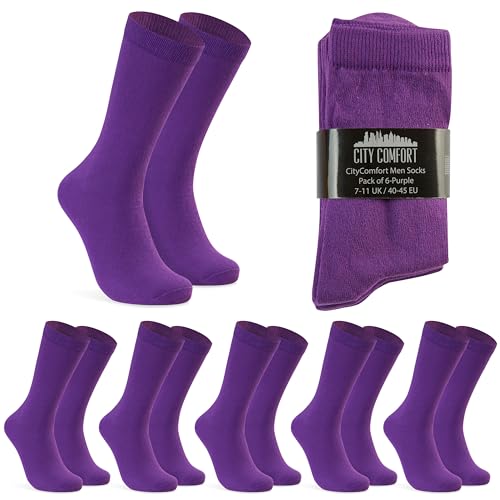 CityComfort Socken Herren, Atmungsaktive Crew Socken im Multipack (Lila-6er-Pack) von CityComfort