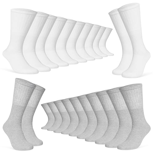 CityComfort Socken Herren, Atmungsaktive Crew Socken im Multipack (Weiß/Grau-12er-Pack) von CityComfort