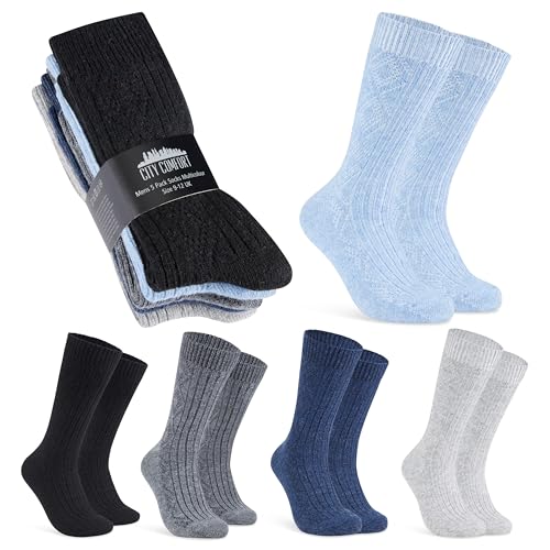 CityComfort Socken Herren 5er oder 2er Pack Warme Socken für Männer und Jugendliche - Herren Wollsocken Weich in Gr. 39-45 (Blau/Grau, 39-42 EU, 5er Pack) von CityComfort