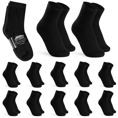 CityComfort Socken Kinder, Atmungsaktive Jungen Socken 12er-Pack (Schwarz, 12-15 Jahre) von CityComfort