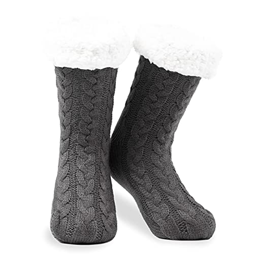 CityComfort Kuschelsocken Damen Flauschig Warme Stoppersocken mit Fleece Futter und ABS Sohle, One Size (Anthrazit) von CityComfort