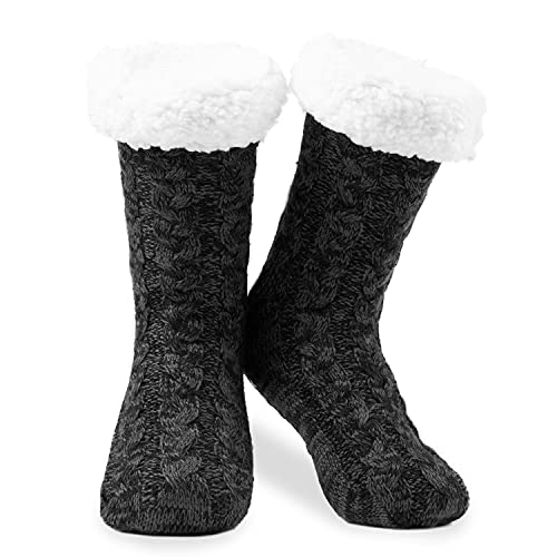 CityComfort Kuschelsocken Damen Flauschig Warme Stoppersocken mit Fleece Futter und ABS Sohle, One Size (Schwarz Anthrazit) von CityComfort