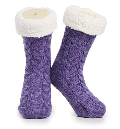 CityComfort Kuschelsocken Damen Flauschig Warme Stoppersocken mit Fleece Futter und ABS Sohle, One Size (Violett) von CityComfort