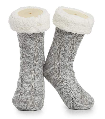 CityComfort Kuschelsocken Damen Flauschig Warme Stoppersocken mit Fleece Futter und ABS Sohle, One Size (Zweifarbiges Grau) von CityComfort