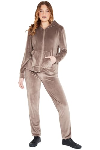 CityComfort Trainingsanzug Damen Velour Jogginganzug Set Bequem Lounge Set Damen Teenagers mit Hoodie mit Reißverschluss und Jogginghose (S, Beige) von CityComfort