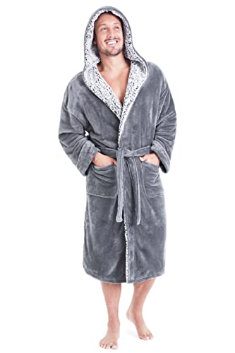 CityComfort Bademantel Herren, Kuschelfleece Morgenmantel mit Kapuze und Taschen, Plüsch Warme Hausmantel Lang, Weich Saunamantel für Spa und Urlaub, Soft Robe, Geschenke fur Manner (XL, Grau) von CityComfort