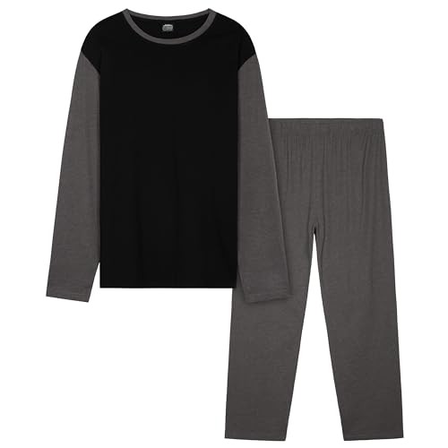 CityComfort Warme Schlafanzug Herren Lang, 2-Teiliges Pyjama Set - Geschenke für Herren Teenager (Schwarz/Anthrazit, 4XL) von CityComfort
