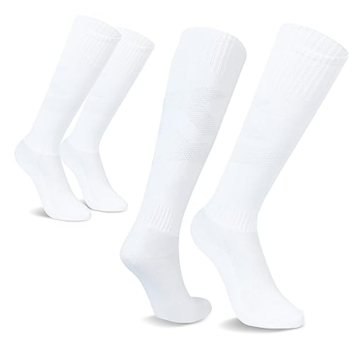 CityComfort Fußball Socken Kinder, Lange Sportsocken Fußball Stutzen Football Socks für Jungen - Fussball Geschenke für Jungs (Weiß - 2 er-Set, 37-42) von CityComfort