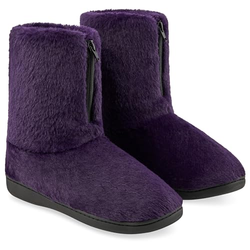 CityComfort Winter Hausschuhe Damen Mit Rutschfester Sohle - Reißverschluss, Größe 36-41, 100% Polyester - Flauschige Hausschuhe Damen (Lila, 40 EU) von CityComfort