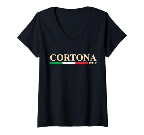 Damen Cortona Italien T-Shirt mit V-Ausschnitt von CityVibe Creations