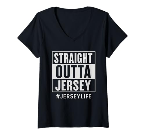 Damen Straight Out Jersey #JERSEYLIFE State Pride T-Shirt mit V-Ausschnitt von Cityscape Gifts Co