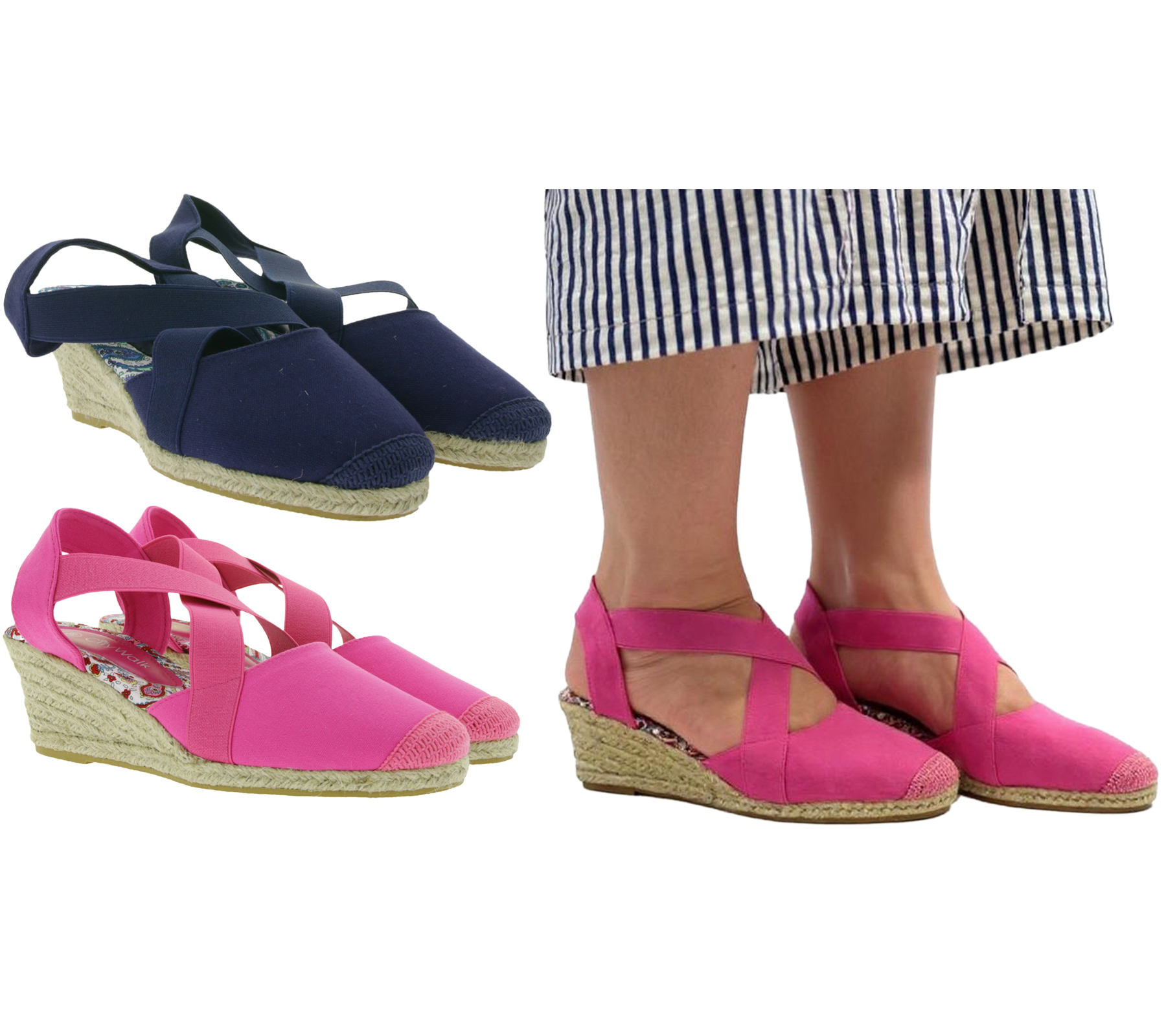 Citywalk Wedges Damen Keilabsatz-Sandalen mit Gummizug Espadrilles Sandalette 11007623 Pink oder 89353835 Dunkelblau von Citywalk