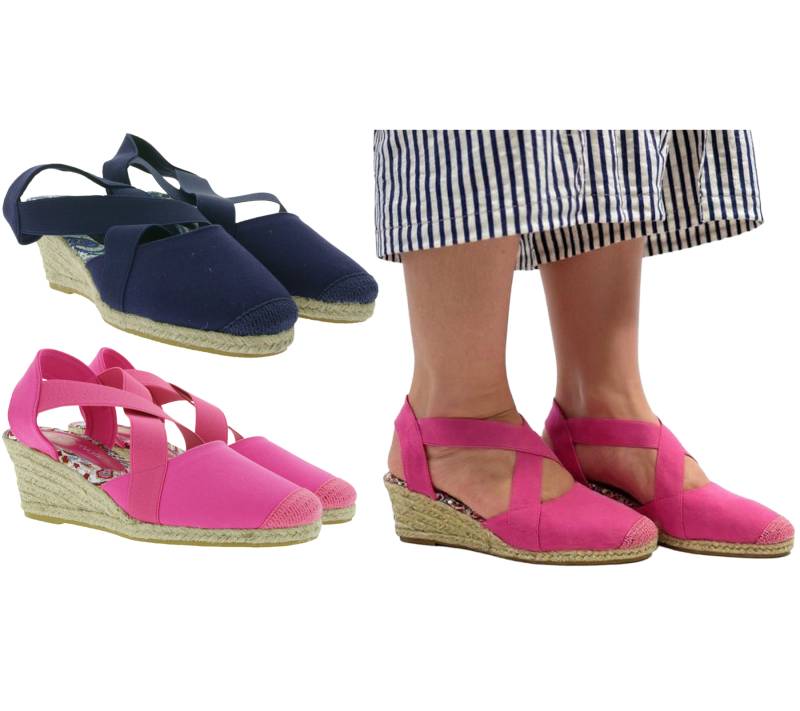Citywalk Wedges Damen Keilabsatz-Sandalen mit Gummizug Espadrilles Sandalette 11007623 Pink oder 89353835 Dunkelblau von Citywalk