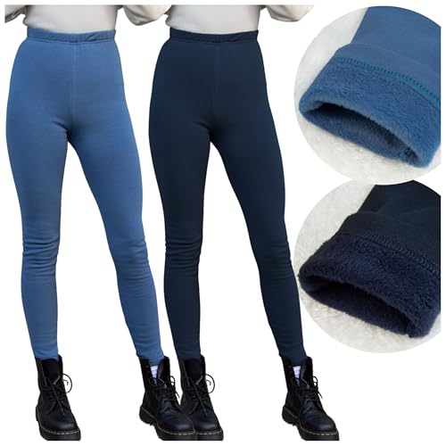 CiuchCiuch 2er-Pack Thermo-Leggings für Mädchen – Winterleggings – Thermo – Leggins Gefüttert Fleece – Mit Baumwollzusatz – Zwei Farben pro Packung – Marineblau/Blau 164 von CiuchCiuch