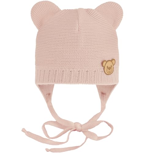 CiuchCiuch Baby-Mütze mit Ohren zum Binden Bär - Wintermütze Mädchen Jungen Baby Kinde- Für Weihnachten - Zur Taufe - 100% Acryl - Futter aus Baumwolle und Elasthan - Rosa 40-42 cm von CiuchCiuch