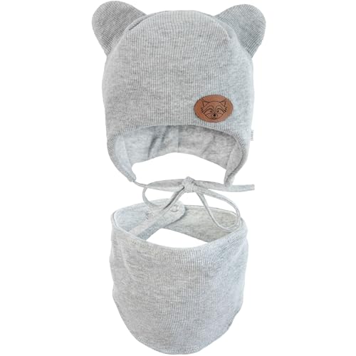 CiuchCiuch Komplett Mütze und Schal Streifen Waschbär für Babys - Mütze für Mädchen – Jungen – Kinder – Schal – Für Spaziergänge – Für Herbst und Frühling - Graumeliert 44-46 von CiuchCiuch