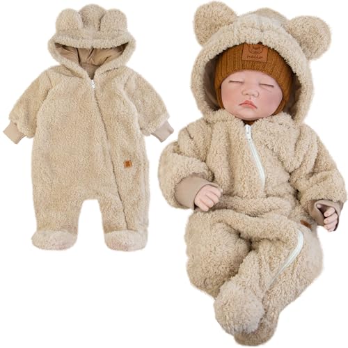 CiuchCiuch Kuscheliger Baby-Overall – Für Säuglinge – Für Mädchen – Für Jungen – Für Spaziergänge – Mit Kapuze – Futter 100% Baumwolle – Äußere Schicht – 100% Polyester Beige 74 von CiuchCiuch