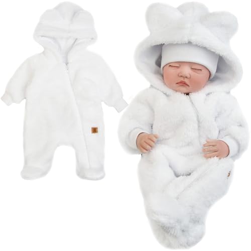 CiuchCiuch Kuscheliger Baby-Overall – Für Säuglinge – Für Mädchen – Für Jungen – Für Spaziergänge – Mit Kapuze – Futter 100% Baumwolle – Äußere Schicht – 100% Polyester Weiß 74 von CiuchCiuch