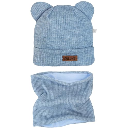 CiuchCiuch Set Mütze und Schal mit Futter für Babys - Mütze für Mädchen – Jungen – Kinder – Schal – Für Spaziergänge – Für Herbst und Frühling - Blau 48-50 von CiuchCiuch