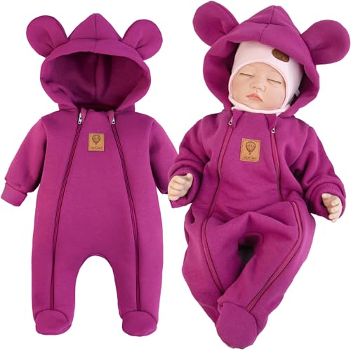 CiuchCiuch Baby Übergangs-Strampler – 80% Baumwolle Sweatstoff Overall mit Kapuze & Ohren – Fußteil & Zwei Reißverschlüsse – Für Mädchen & Jungen – Kuscheliger Frühling/Herbst-Overall von CiuchCiuch