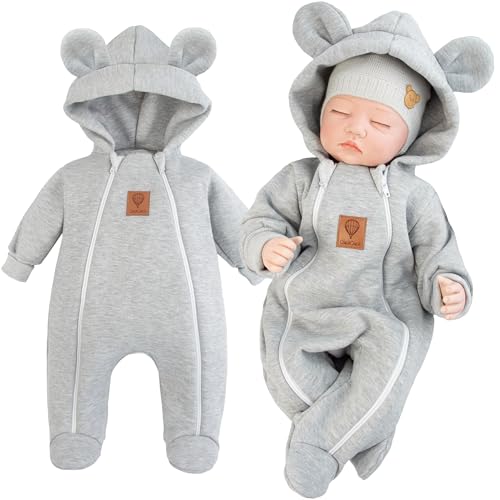 CiuchCiuch Baby Übergangs-Strampler – 80% Baumwolle Sweatstoff Overall mit Kapuze & Ohren – Fußteil & Zwei Reißverschlüsse – Für Mädchen & Jungen – Kuscheliger Frühling/Herbst-Overall von CiuchCiuch