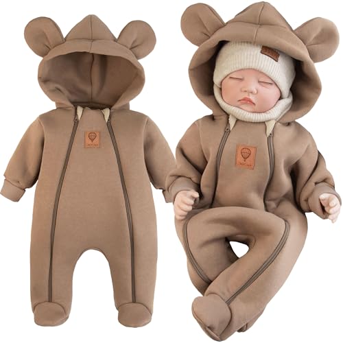 CiuchCiuch Baby Übergangs-Strampler – 80% Baumwolle Sweatstoff Overall mit Kapuze & Ohren – Fußteil & Zwei Reißverschlüsse – Für Mädchen & Jungen – Kuscheliger Frühling/Herbst-Overall von CiuchCiuch