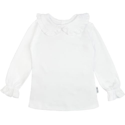 CiuchCiuch Weiße Mädchenbluse mit Kragen und Rüschen – 100% Baumwolle – Festliche Bluse – Elegant – Für die Schule – Kindergarten – Mädchenbluse – Kinderbluse - 92 von CiuchCiuch
