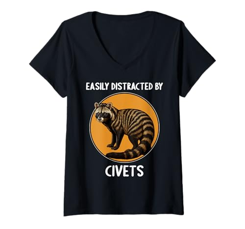 Damen Civet Zibetkatze T-Shirt mit V-Ausschnitt Damen Civet Zibetkatze T-Shirt mit V-Ausschnitt von Civet Zibetkatze Tier Shop