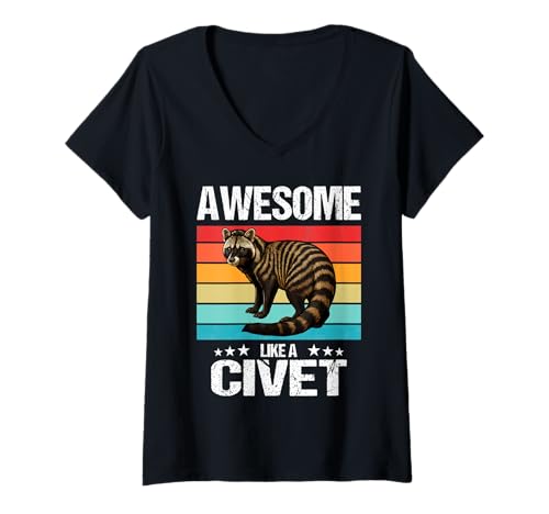 Damen Civet Zibetkatze T-Shirt mit V-Ausschnitt Damen Civet Zibetkatze T-Shirt mit V-Ausschnitt von Civet Zibetkatze Tier Shop
