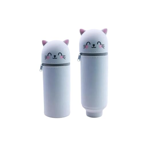 2-in-1 niedliche Cartoon Panda Pink Kawaii Stifthalter, multifunktionaler Schreibwaren Organisator - estuche silicona für Mädchen, estuche mr Wonderful für Schüler (Grey Cat) von CiwDehuanle