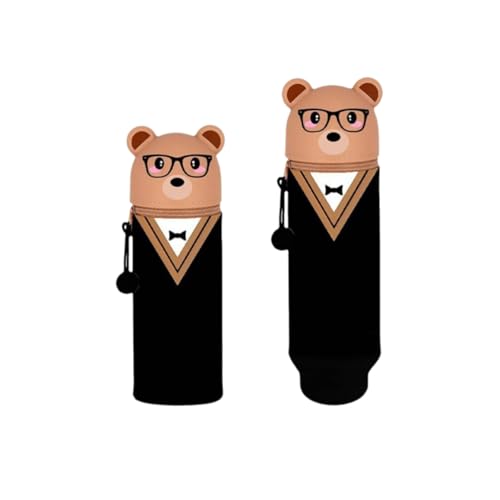 2-in-1 niedliche Cartoon Panda Pink Kawaii Stifthalter, multifunktionaler Schreibwaren Organisator - estuche silicona für Mädchen, estuche mr Wonderful für Schüler (Spectacled Bear) von CiwDehuanle