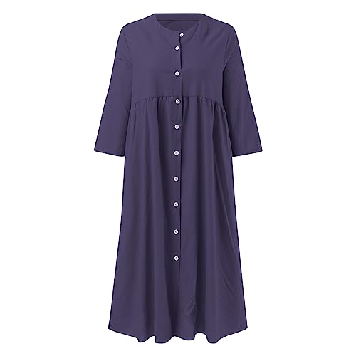 CixNy Leinenkleid Damen Button Up V Ausschnitt Kleid Im Landhausstil Blusenkleid Strandkleid Damen Leicht Und Luftig Sommerkleider Damen Boho Kleidung Große Größen von CixNy