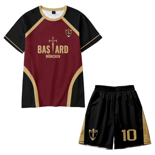 Ciyoulio Seishiro Nagi Anime Trikot Set Bachira Meguru Kurzarm Shorts Set Rot Schwarz Fußball Trikot Sportbekleidung Uniform Trainingsanzug Erwachsene von Ciyoulio