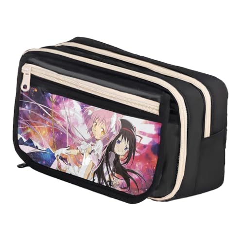 KanameMadoka AkemiHomura Federmäppchen mit Anime-Druck, Cartoon-Stiftstanzer, große Kapazität, mehrschichtige Schreibwaren-Aufbewahrungstaschen, Kosmetiktaschen, Typ 4, 21*8*13cm, Federmäppchen von Ciyoulio