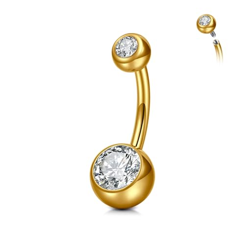 CIZME 14G Titan Bauchnabelpiercing 8mm Gold Bauchnabel Ring mit Transparent CZ Ball Piercing Schmuck für Frauen und Männer von CIZME
