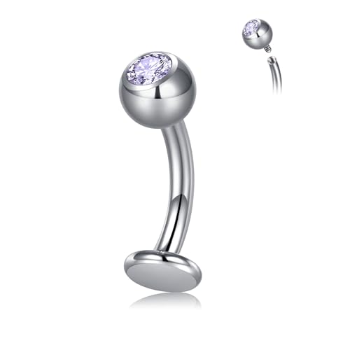 CIZME 14G Titan Bauchnabelpiercing 8mm Silber Bauchnabel Ring mit Violett und Transparent CZ Ball Piercing Schmuck für Frauen und Männer von CIZME