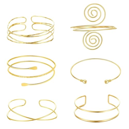 Cjytdkj 6 Stück Armreif Oberarm, Oberarmreif Set, Armreif Gold Oberarms, Verstellbares Oberarmreif Schmuck Set für Partys und Besondere Anlässe von Cjytdkj
