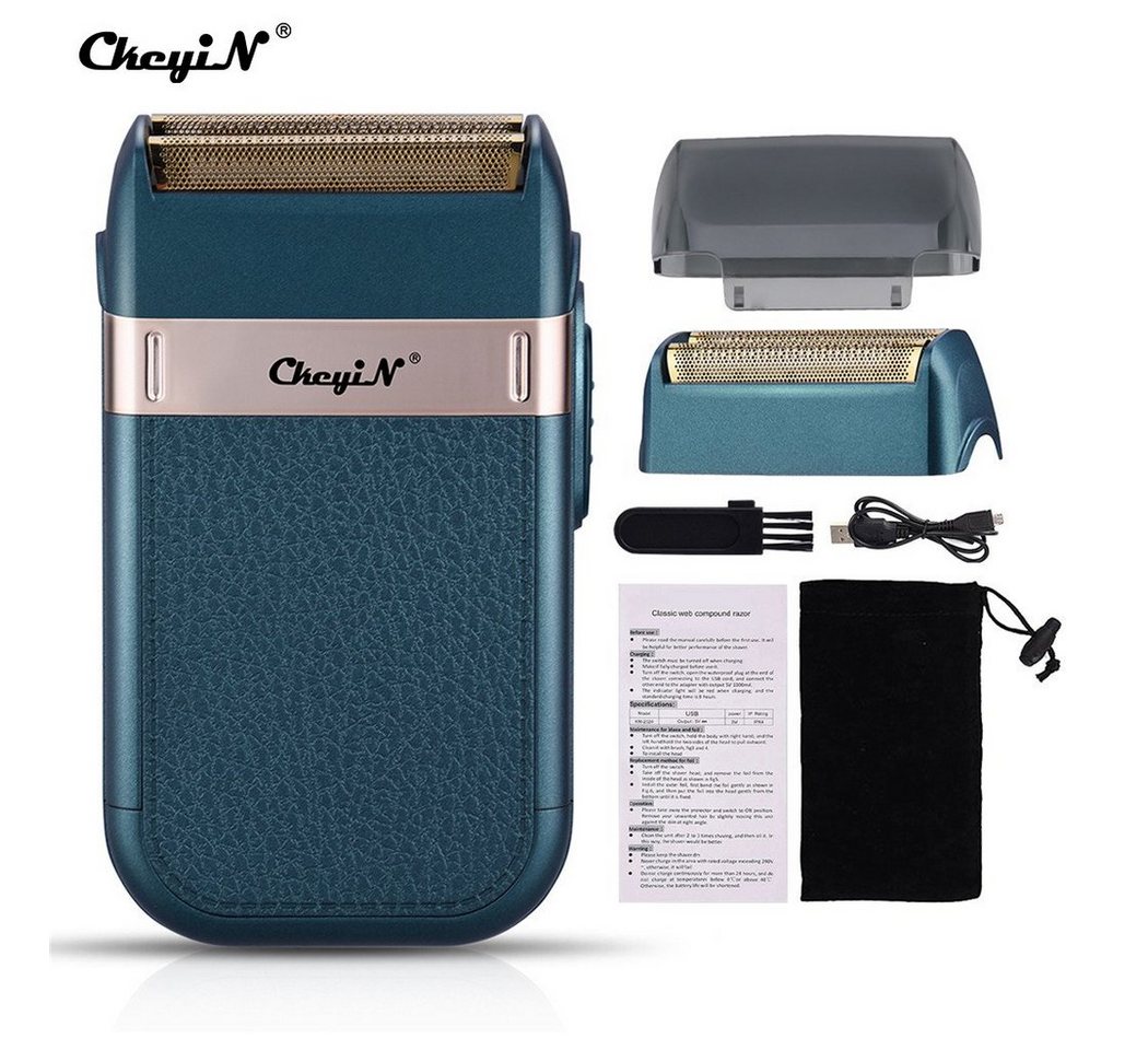 CkeyiN Elektrorasierer Herren Bartschneider Klassischer Doppelkopfrasierer Reiserasierer, Aufsätze: 1, SmartClick-Präzisionstrimmer, mit 2 Klingen 1 Folienspitzenschutz Nass- und Trockenanwendung von CkeyiN