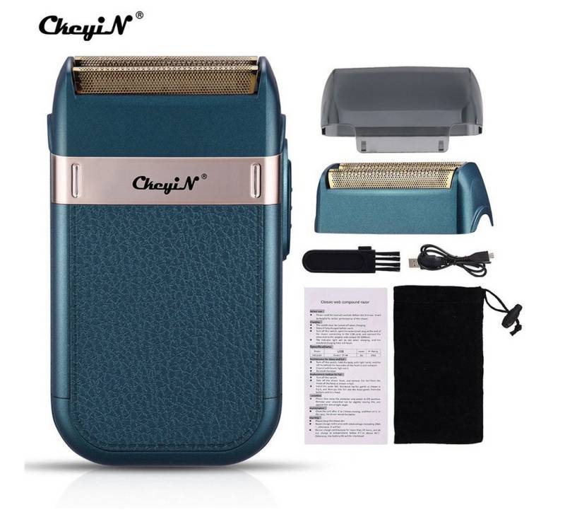 CkeyiN Elektrorasierer Herren Bartschneider Klassischer Doppelkopfrasierer Reiserasierer, Aufsätze: 1, SmartClick-Präzisionstrimmer, mit 2 Klingen 1 Folienspitzenschutz Nass- und Trockenanwendung von CkeyiN